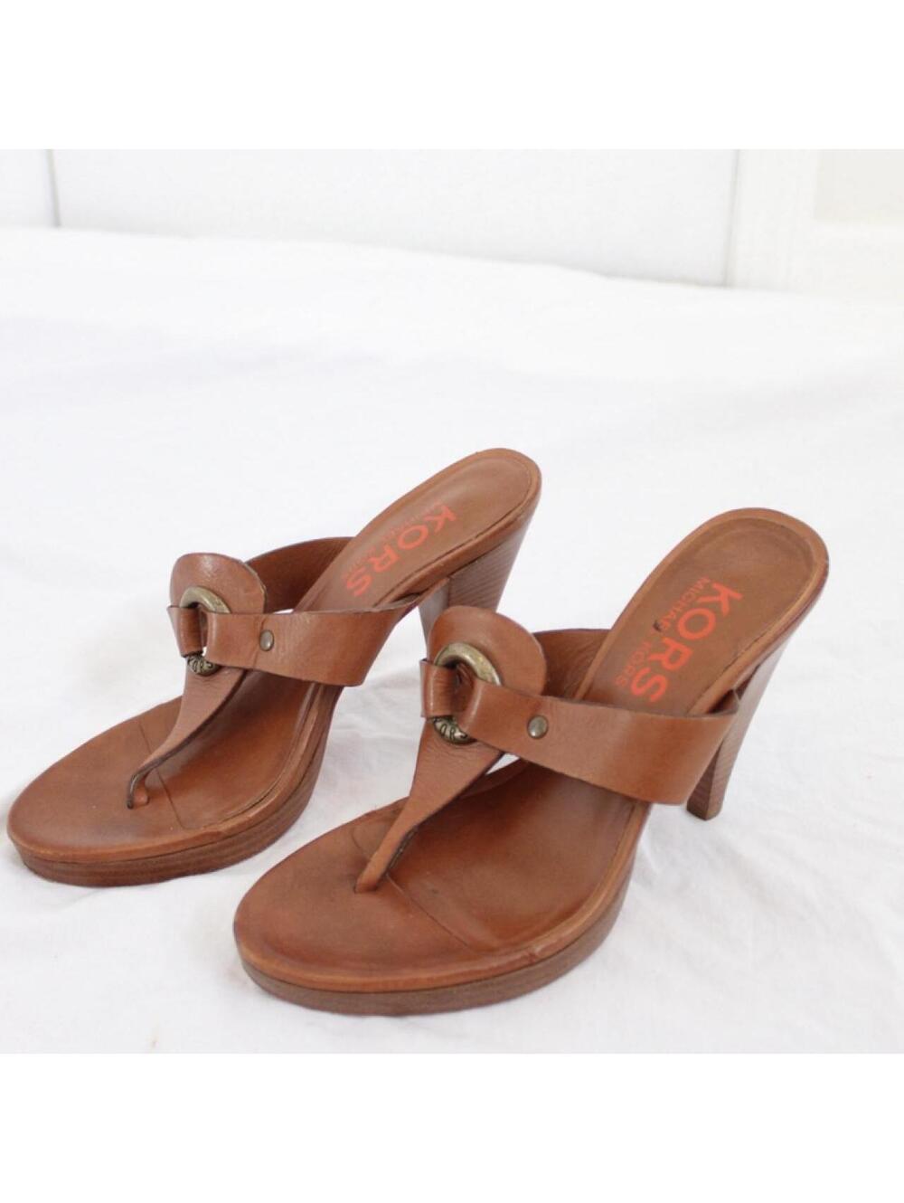 Y2K Kors Michael kors Brown Leather Size 5 T- Strap Thong Heels.